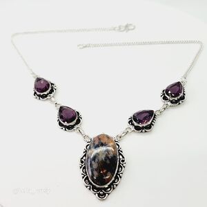 Sodalite Amethyst Gemstone Ethnic Handmade Necklace 17"